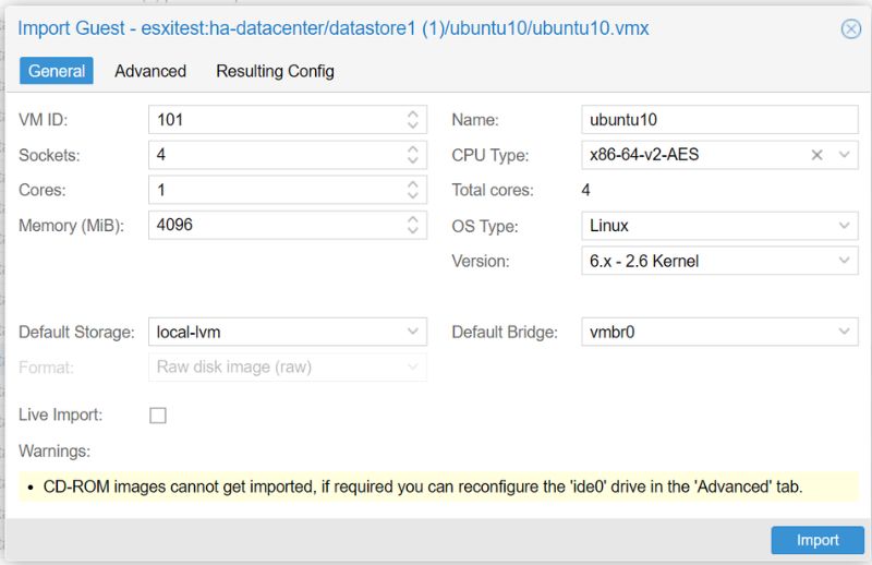 Import wizard esxi